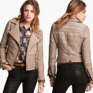 Free People Distressed Tapestry Moto Jacket – Size 8